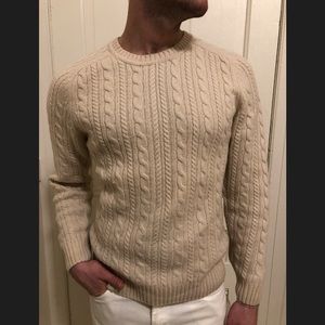 Cream H&M Cable Knit Crew Neck Sweater